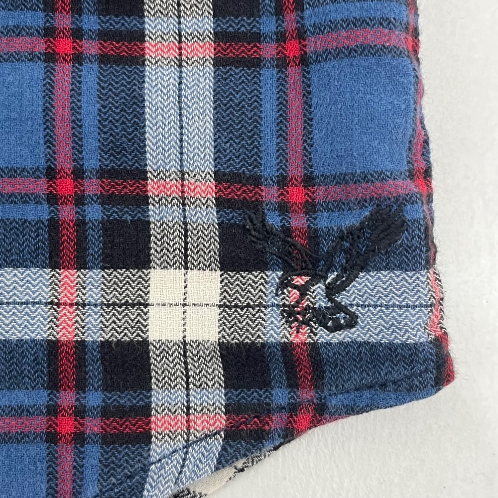 American‎ Eagle Outfitters Mens Size L Button Up Shirt Blue Plaid Athletic Fit - Picture 3 of 10